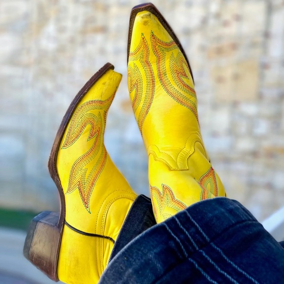 Planet Cowboy Shoes - Planet Cowboy Psychedelic Yellow Western Cowboy Boots with Multicolor Stitching